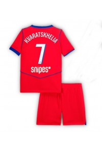 Paris Saint-Germain Khvicha Kvaratskhelia #7 Jalkapallovaatteet Lasten Kolmas peliasu 2025-26 Lyhythihainen (+ Lyhyet housut)
